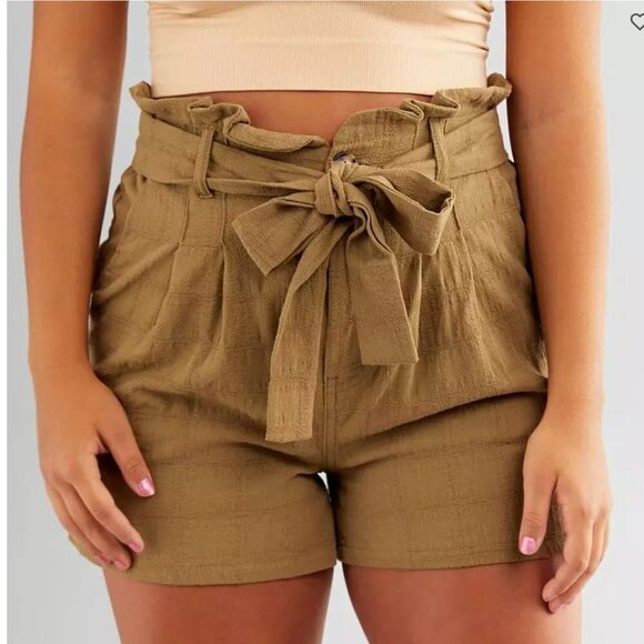 NWT GOOD LUCK GEM High Waist Paperbag Olive Shorts XL - Picture 7 of 7